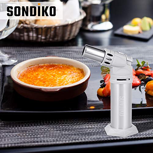 Mini Kitchen Torch, Sondiko Butane Torch Refillable Blow Torch Lighter with Adjustable Flame&Safety Lock for Cooking, BBQ, Creme Brulee, DIY, Soldering (Butane Gas not Included)