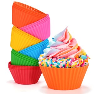 reusable silicone cupcake baking cups 24 pack, non-stick muffin cupcake liners 2.75 inch silicone muffin cups for party halloween christmas bakery molds supplies (6 rainbow colors)
