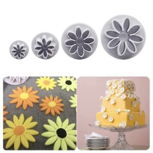 Sunflower Fondant Cutter Flower Molds for Fondant 4PC Chrysanthemum 8Petals Daisy Plunger Cutter Gerbera Cutting Set Cookie Cutter Decorating Mold Tools Decoration Embossing Tool