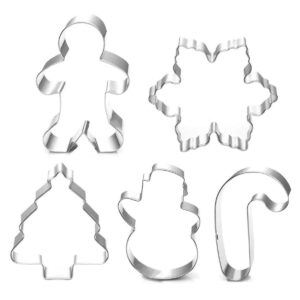christmas cookie cutter set - 5 piece holiday cookies molds - snowman, christmas tree, gingerbread man, candy cane, snowflake