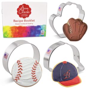 baseball cookie cutters 3-pc. set made in the usa by ann clark, baseball glove, baseball hat, baseball