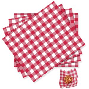 100 pcs deli paper sandwich checkered paper oktoberfest food wrapping grease resistant liner papers wax paper sheets carnival oktoberfest decorations barbecues picnics 12 x 10 inch (red and white)