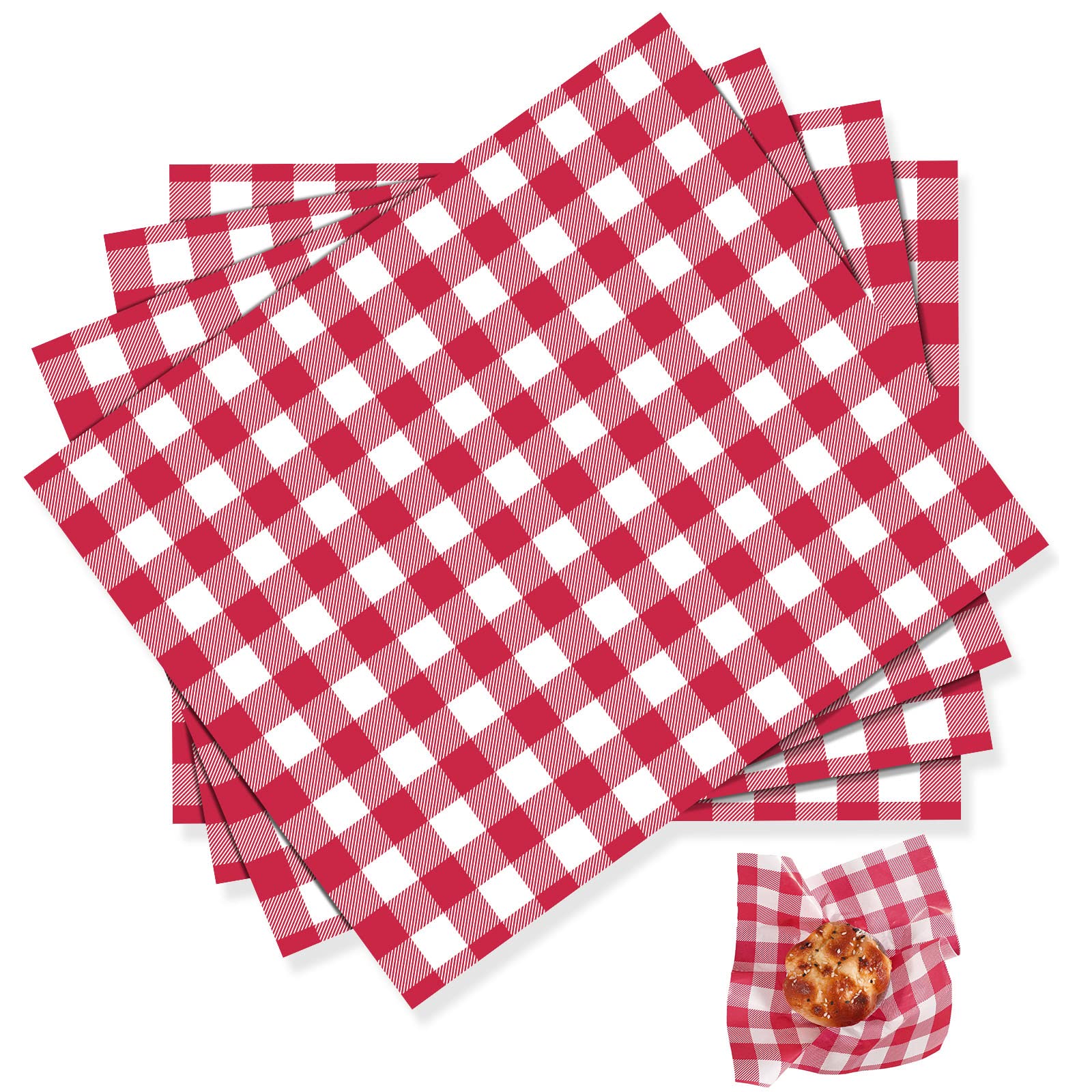 100 Pcs Deli Paper Sandwich Checkered Paper Oktoberfest Food Wrapping Grease Resistant Liner Papers Wax Paper Sheets Carnival Oktoberfest Decorations Barbecues Picnics 12 x 10 Inch (Red and White)