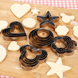 Cookie Cutters Shapes Set, 25pcs Flower,Round,Heart,Star,Mouse Shape Stainless Steel Metal Cookie Molds for Kitchen, Baking