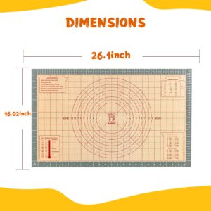 katbite Silicone Pastry Mat Non Stick, Silicone Baking Mat 26" x 16" with Measurement, Non-Slip Dough Rolling Mat for Counter, Oven Liner, Pie Crust, Reusable Fondant Mat Extra Thick