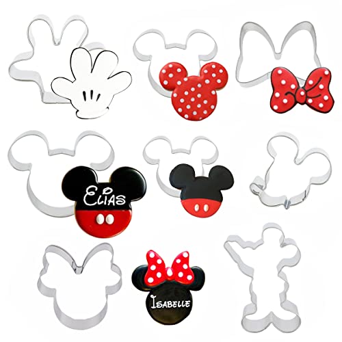 Sursurprise 8 Pack Cookie Cutters Themed of Cartoon Mouse, Stainless Steel Sandwich Cake Cutter Set Baking Molds