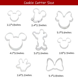 Sursurprise 8 Pack Cookie Cutters Themed of Cartoon Mouse, Stainless Steel Sandwich Cake Cutter Set Baking Molds