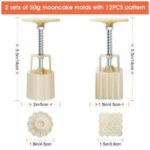 Moon Cake Mould 50g, Luxiv 12 PCS Pattern Hand-Pressure Mooncake Molds for Mid-Autumn DIY Pastry Tool 2 Sets with 6pcs Round Flower Mooncake Mode and 6 Pcs Square Pattern Mooncake Mould (White, 50g)