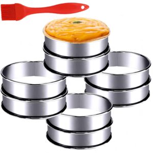 kuayb 8 pieces english muffin rings crumpet rings 3.15 inch stainless steel double rolled tart ring nonstick metal round ring mold for kitchen cooking baking