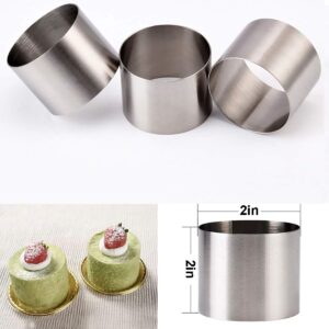 Goeielewe 5Pcs Round Cake Rings Mold, 2-Inch Mini Cake & Pastry Ring, Stainless Steel Mousse Dessert Rings Set Cake Cookie Biscuit Cutter Muffin Baking Molds