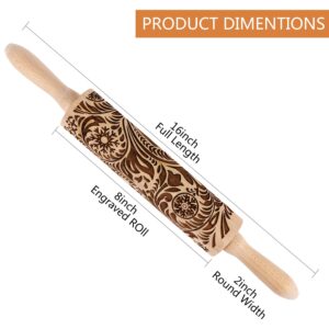 Embossed Wooden Rolling Pin for Baking,Evermarket Deep Engraved Embossing Rolling Pin with Christmas Snowflake Flower Design for Baking Embossed Cookies,Cute Kitchen Decor DIY Tool for Kids and Adults