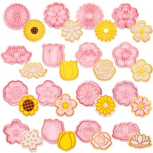 16 pcs flower cookie cutters embossing mini flower cookie stamps spring flower shapes 3d plastic cookie cutters for kids fondant cookie baking birthday party supplies