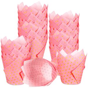 200 pcs gold dot tulip cupcake liners pink paper baking cups gold dot pink cupcake liners mini baby shower cupcake liners greaseproof tulip muffin liners for wedding birthday candy jelly party supply
