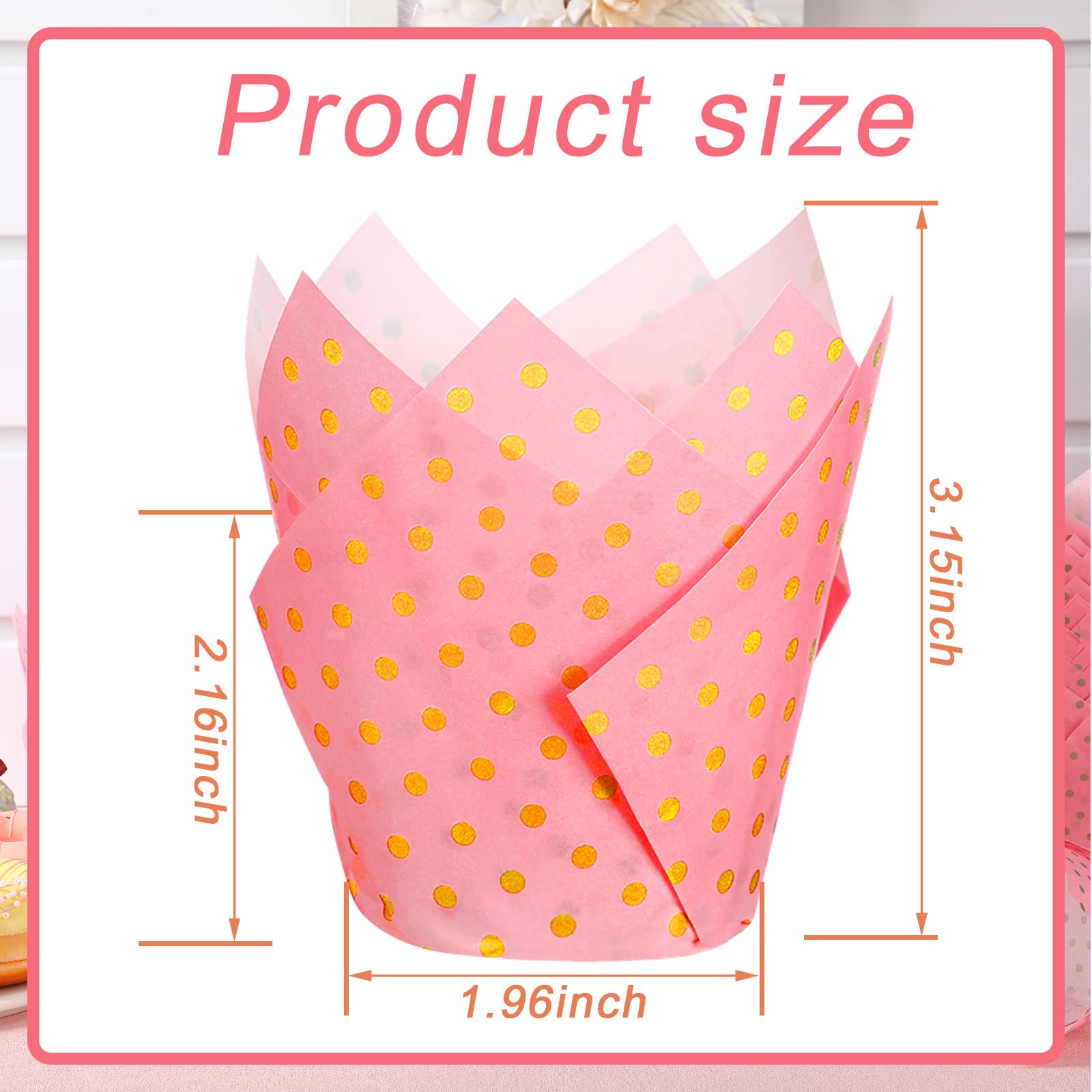 200 Pcs Gold Dot Tulip Cupcake Liners Pink Paper Baking Cups Gold Dot Pink Cupcake Liners Mini Baby Shower Cupcake Liners Greaseproof Tulip Muffin Liners for Wedding Birthday Candy Jelly Party Supply