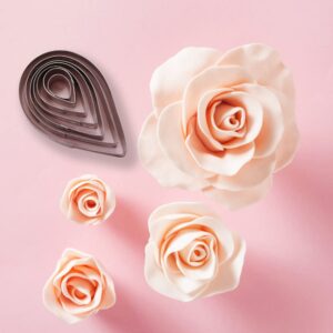 Rose Cutter Set Penta Angel 7Pcs Stainless Steel Flower Petal Fondant Teardrop Shaped Cake Cookie Pastry Baking Mold for Cupcake Topper Decoration (7)