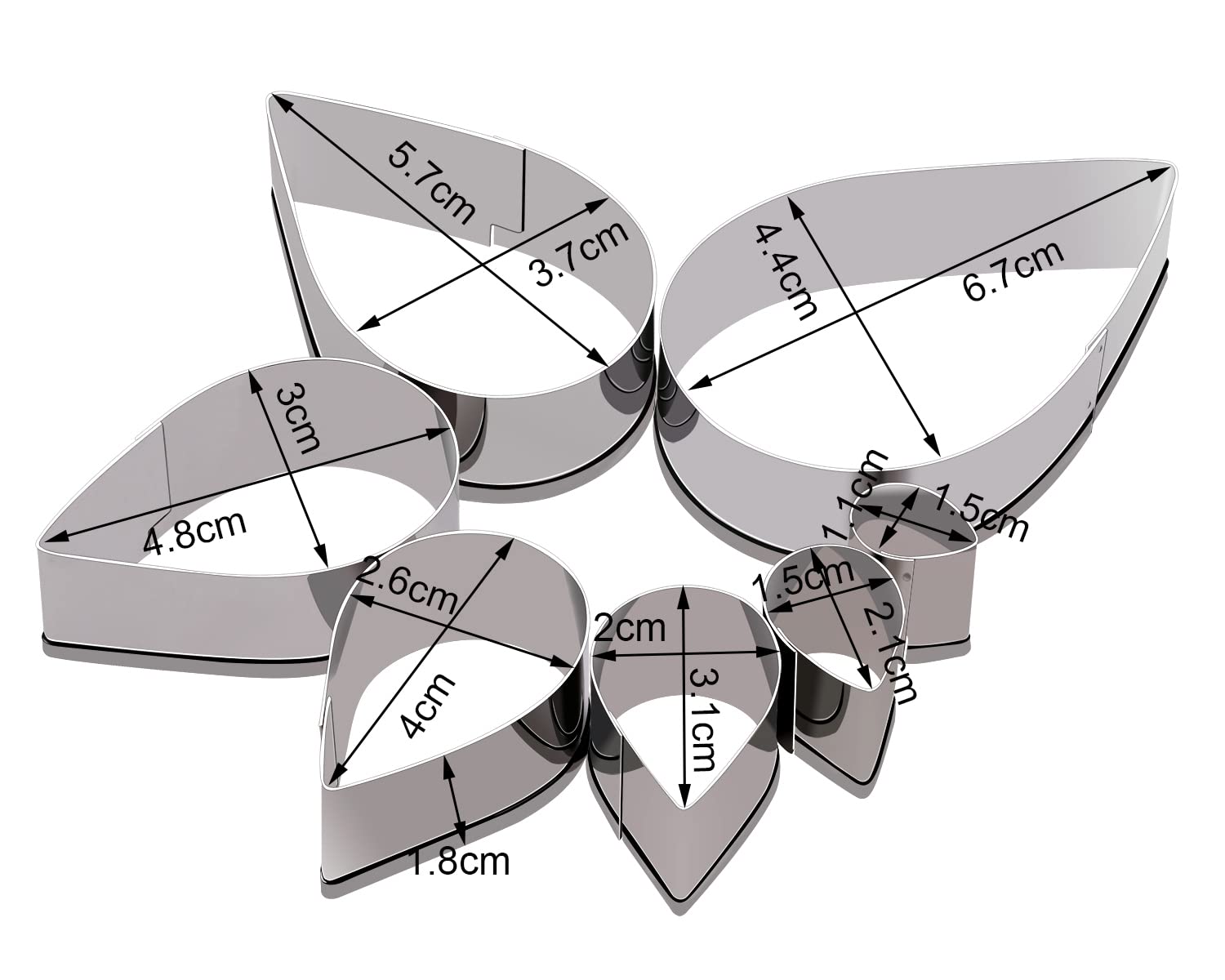 Rose Cutter Set Penta Angel 7Pcs Stainless Steel Flower Petal Fondant Teardrop Shaped Cake Cookie Pastry Baking Mold for Cupcake Topper Decoration (7)