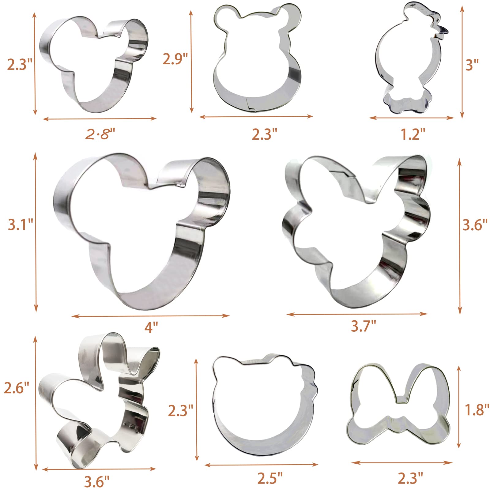 XUNMEINT Minnie mouse Cookie Cutter Set with Storage Box, Mickey, Minnie, Glove, Donald, Winnie the Pooh, Kitty Cat, Bow shapes Sandwich Cutters,8 Pcs Fondant Cutter for Kids