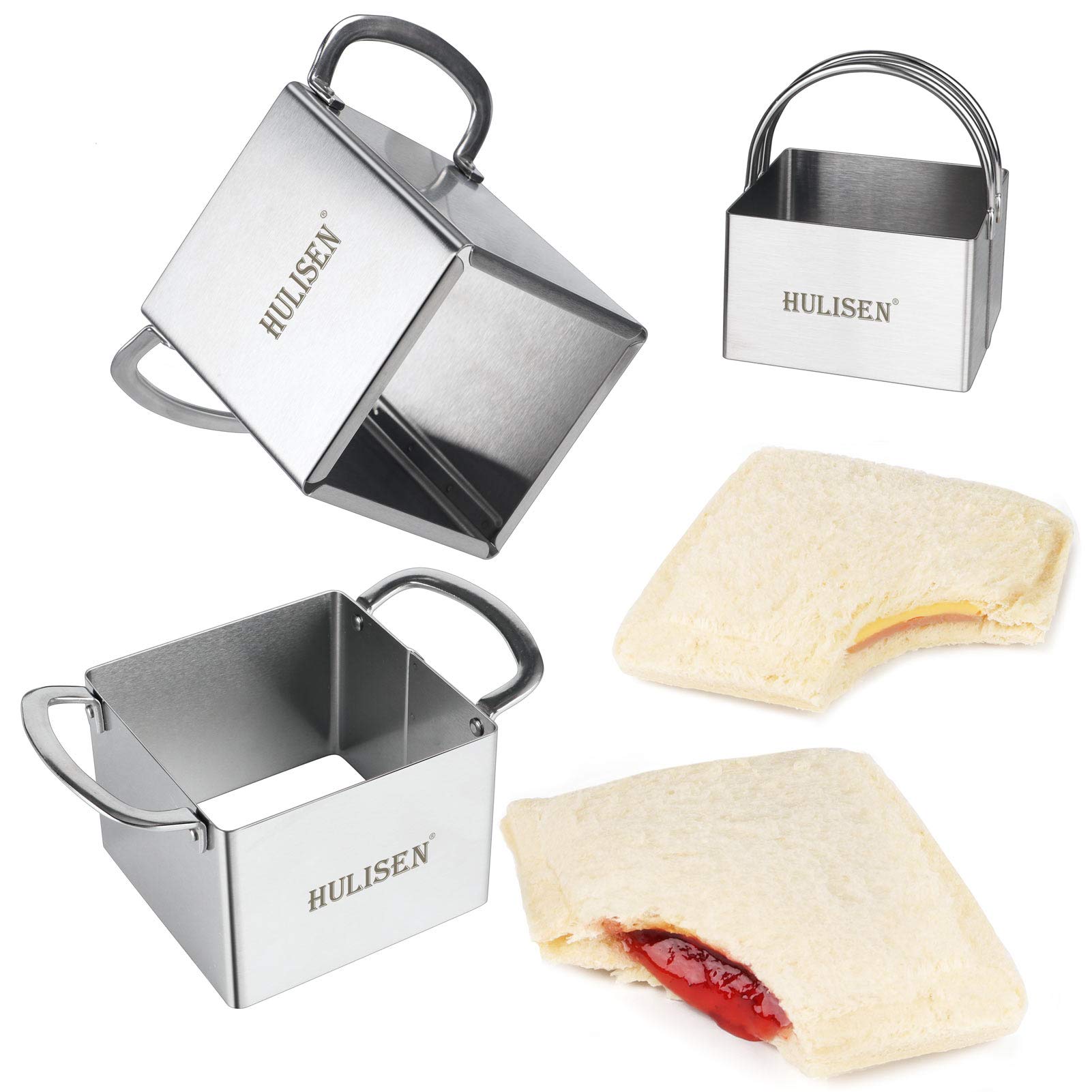 HULISEN Stainless Steel Decruster Sandwich Cutter and Sealer, Heavy Duty PB J Sandwich Maker, Remove Bread Crust, DIY School Lunch Pocket for Kids Child, Used for Square Biscuit Cutter, Gift Package