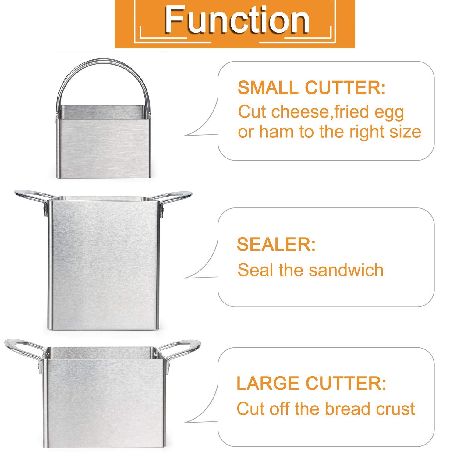 HULISEN Stainless Steel Decruster Sandwich Cutter and Sealer, Heavy Duty PB J Sandwich Maker, Remove Bread Crust, DIY School Lunch Pocket for Kids Child, Used for Square Biscuit Cutter, Gift Package