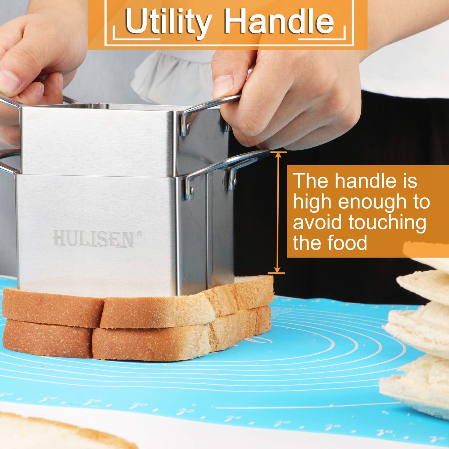 HULISEN Stainless Steel Decruster Sandwich Cutter and Sealer, Heavy Duty PB J Sandwich Maker, Remove Bread Crust, DIY School Lunch Pocket for Kids Child, Used for Square Biscuit Cutter, Gift Package