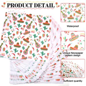 Epakh 300 Pcs Mexican Themed Deli Paper Sheets 12" x 12" Fun Style Tissue Greaseproof Microwave Safe Sandwich Wrapping Paper Food Waxed Paper Baking Wrapping Packaging for Restaurant Burrito (White)