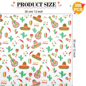 Epakh 300 Pcs Mexican Themed Deli Paper Sheets 12" x 12" Fun Style Tissue Greaseproof Microwave Safe Sandwich Wrapping Paper Food Waxed Paper Baking Wrapping Packaging for Restaurant Burrito (White)