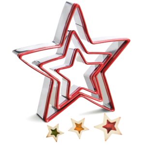 star cookie cutters set of 3, stainless steel star shape cutters for sandwich biscuit fondant cake cheese