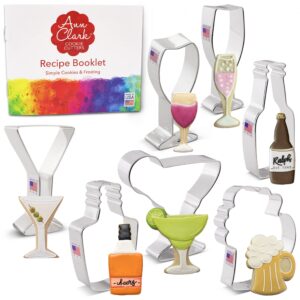 cocktail party cookie cutters 7-pc. set made in the usa by ann clark, beer bottle, beer mug, martini glass, wine glass and more