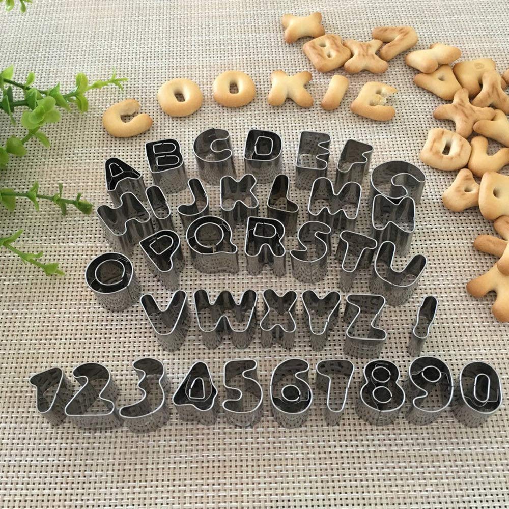 SITAKE 37 Pcs Mini Alphabet and Number Cookie Cutters Set With Storage Case, Stainless Steel Small Mold Tools for Fondant Biscuit, Cake, Fruit, Vegetables, Dough