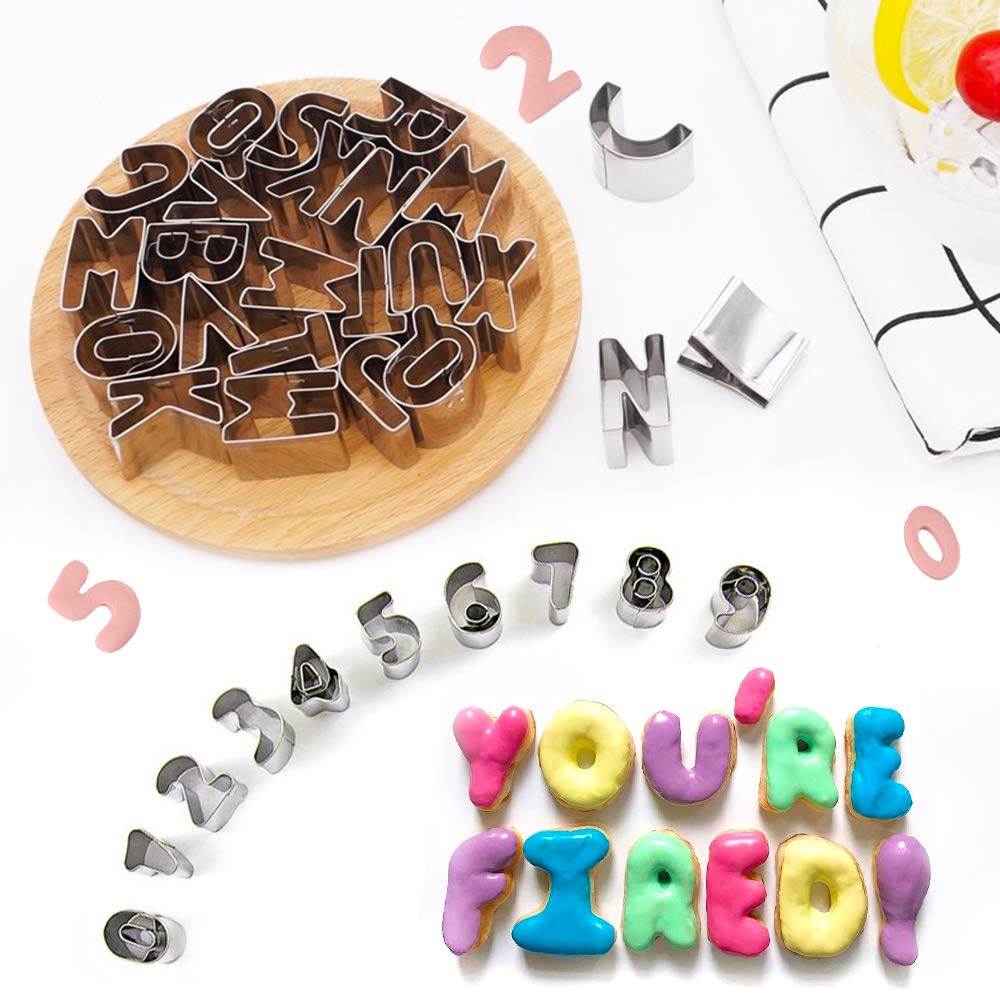SITAKE 37 Pcs Mini Alphabet and Number Cookie Cutters Set With Storage Case, Stainless Steel Small Mold Tools for Fondant Biscuit, Cake, Fruit, Vegetables, Dough
