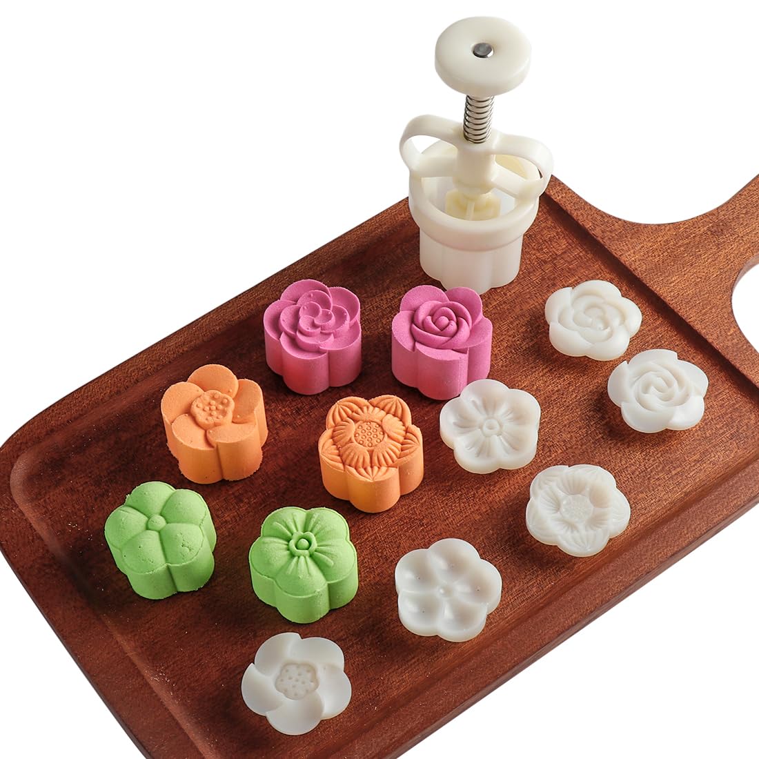 Dltsli Moon Cake Mold Chinese Mid-Autumn Festival Cookie Stamp Set, Thickness Adjustable 50g 6 Stamps Mooncake Shortbread Press DIY Decoration Hand Cutter Cake Polvoron Mold