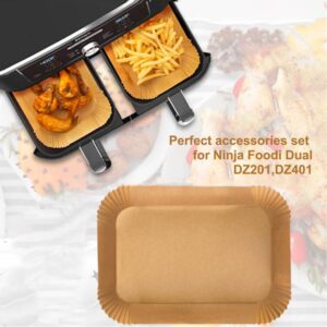 Air Fryer Liners disposable for Ninja Dual, 100 Rectangular Non-Stick Parchment Paper Liners for DZ201, DZ401, Instant Vortex, Chefman Dual Fryer