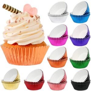 lotfancy foil cupcake liners, 500pc standard size muffin liners, metallic cupcake wrappers, disposable baking cups paper for wedding, birthday, party, baby shower boy girl, 10 colors