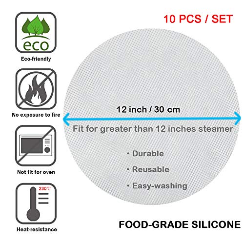 LadayPoa 10Pcs 12 inch Reusable Round Silicone Steamer Liners Non-stick Silicone Steamer Mesh Mat Pad Dim Sum Mesh for Home Kitchen or Restaurant