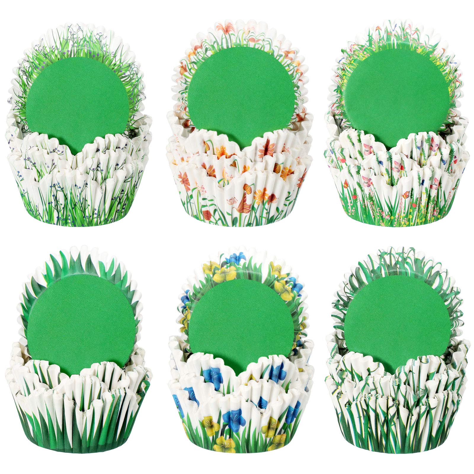 240 Pieces Cupcake Liners Petal Grass Shaped Cupcake Wrappers Grass Flower Cupcake Baking Cups Spring Themed Paper Wraps Muffin Case Trays for Mother's Father's Day, 4 x 2.4 x 2 Inch (Stylish style)