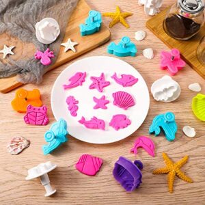 12 Pieces Ocean Cookie Cutters 3D Jellyfish Seahorse Clownfish Octopus Dolphin Crab Conch Starfish Seashell Sugar Cookie Pie Crust Cutter Pastry Fondant Stamp Baking Mold Cake Decoration Tool