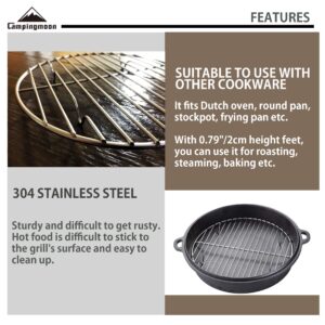 CAMPINGMOON φ8.27inch/φ21cm Round Stainless Steel Roasting Baking Steaming Cooling Rack Cooking Grid Grill Fits for 10-inch Dutch Oven W21