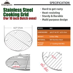 CAMPINGMOON φ8.27inch/φ21cm Round Stainless Steel Roasting Baking Steaming Cooling Rack Cooking Grid Grill Fits for 10-inch Dutch Oven W21