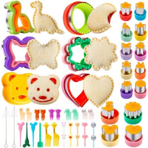 Sandwich Cutter for Kids 48 Pcs, Kimfead Cookie Cutters, Fruit Vegetable Cutter Shapes, Food Picks for Bento Box, Mouse Dinosaur Star Square Heart Shape