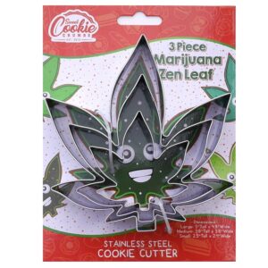 zen marijuana leaf shaped cookie cutter - 3 piece set, premium food-grade stainless steel, dishwasher safe