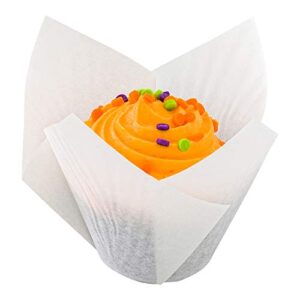 restaurantware 2 ounce tulip baking cups, 200 oven-ready cupcake liners - freezable, disposable, sugar white paper muffin cases, for wedding parties, baby showers and more