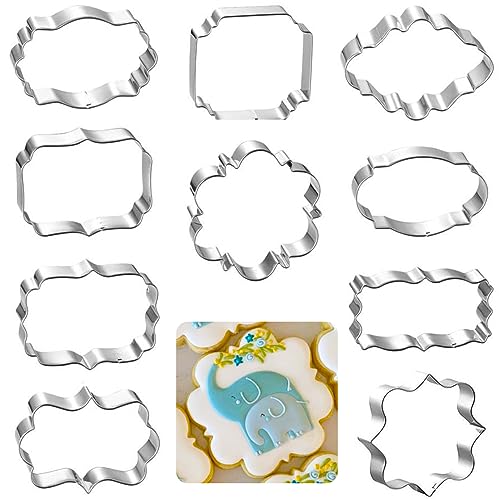 Kanehosi Frame Cookie Cutters 10pcs Stainless Steel Plaque Cookie Cutter Difference Shapes, DIY Fondant Cutters Tiles Metal Pancake Molds for Biscuit Wedding Baking Decorations Holiday Birthday Party