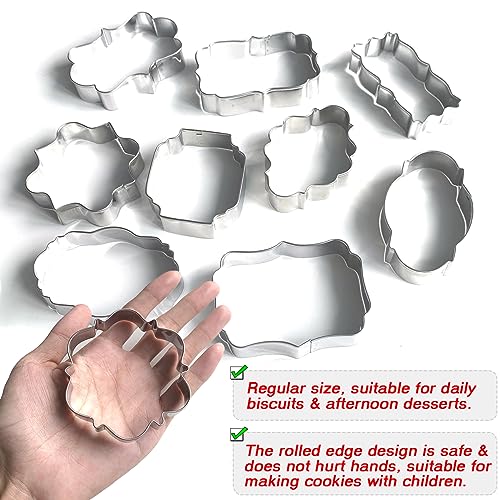 Kanehosi Frame Cookie Cutters 10pcs Stainless Steel Plaque Cookie Cutter Difference Shapes, DIY Fondant Cutters Tiles Metal Pancake Molds for Biscuit Wedding Baking Decorations Holiday Birthday Party