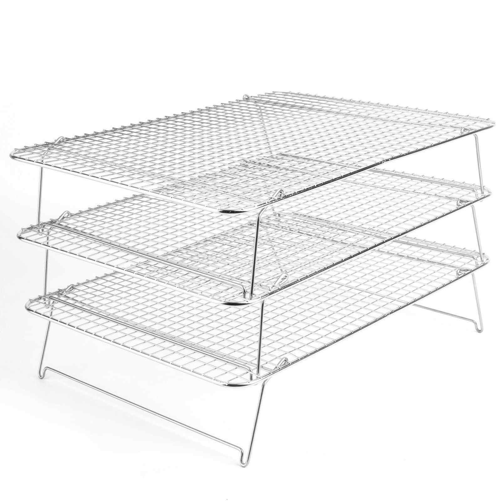 Tebery 304 Grade Stainless Steel Baking Rack 3-Tier Stackable Cooling Rack Set for Baking Cooking Grilling - 16.5" x 12"