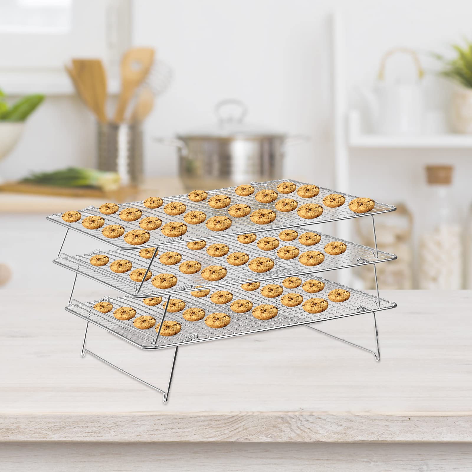 Tebery 304 Grade Stainless Steel Baking Rack 3-Tier Stackable Cooling Rack Set for Baking Cooking Grilling - 16.5" x 12"