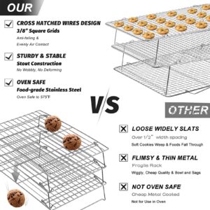 Tebery 304 Grade Stainless Steel Baking Rack 3-Tier Stackable Cooling Rack Set for Baking Cooking Grilling - 16.5" x 12"