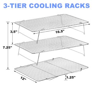 Tebery 304 Grade Stainless Steel Baking Rack 3-Tier Stackable Cooling Rack Set for Baking Cooking Grilling - 16.5" x 12"