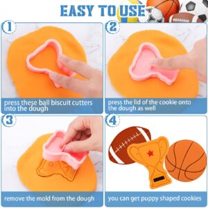 8 Pieces Sport Ball and Birthday Cookie Stamps with Plunger Cutters Set 3D Football Volleyball Soccer Basketball Cake Flower Shape Biscuit Cutter Cookie Stamps for DIY Cookie Supplies (Ball Style)