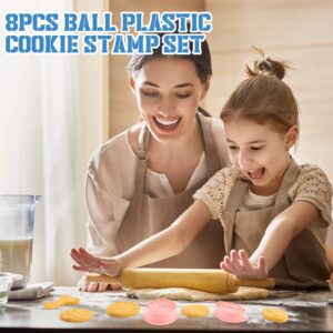 8 Pieces Sport Ball and Birthday Cookie Stamps with Plunger Cutters Set 3D Football Volleyball Soccer Basketball Cake Flower Shape Biscuit Cutter Cookie Stamps for DIY Cookie Supplies (Ball Style)