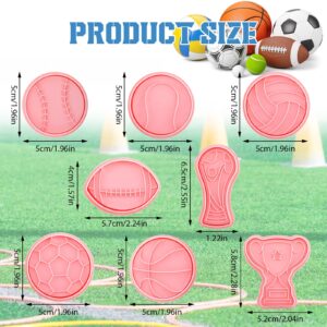 8 Pieces Sport Ball and Birthday Cookie Stamps with Plunger Cutters Set 3D Football Volleyball Soccer Basketball Cake Flower Shape Biscuit Cutter Cookie Stamps for DIY Cookie Supplies (Ball Style)